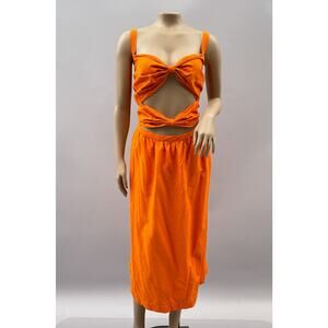 Fe Noel x Target Dress Women 2X Orange Linen Blend Cut Out Midi Coastal Beachy